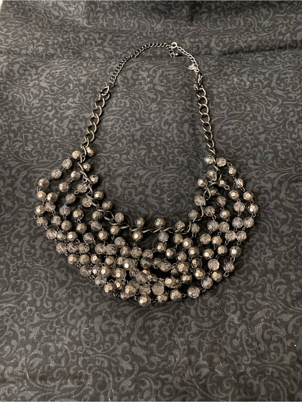 Premier Designs Statement Black/Gunmetal Multi-Strand Crystal Bib Necklace